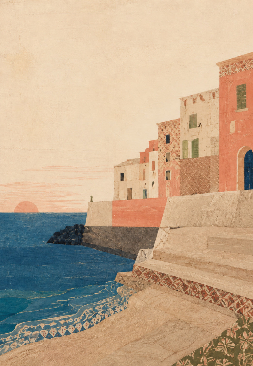 Sunset over the Pink Houses by the Sea