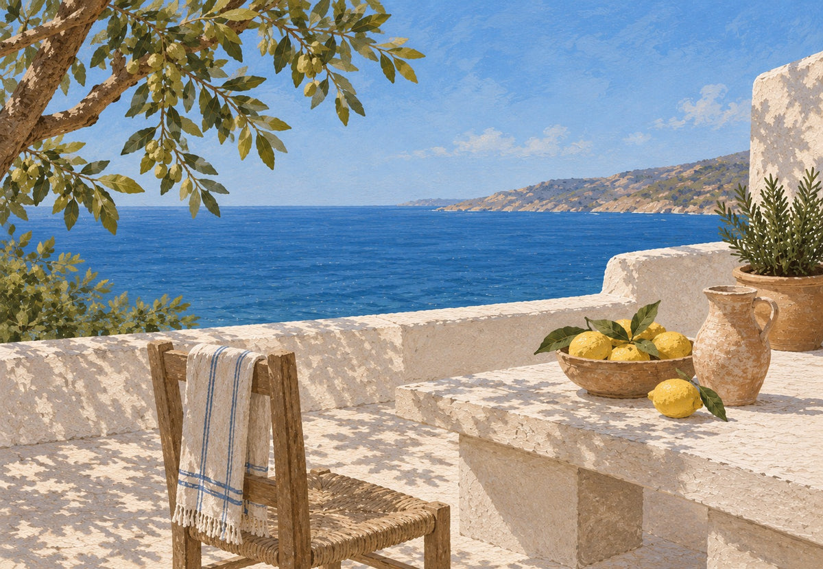 Terrasse mit Zitronen am Meer (Querformat)