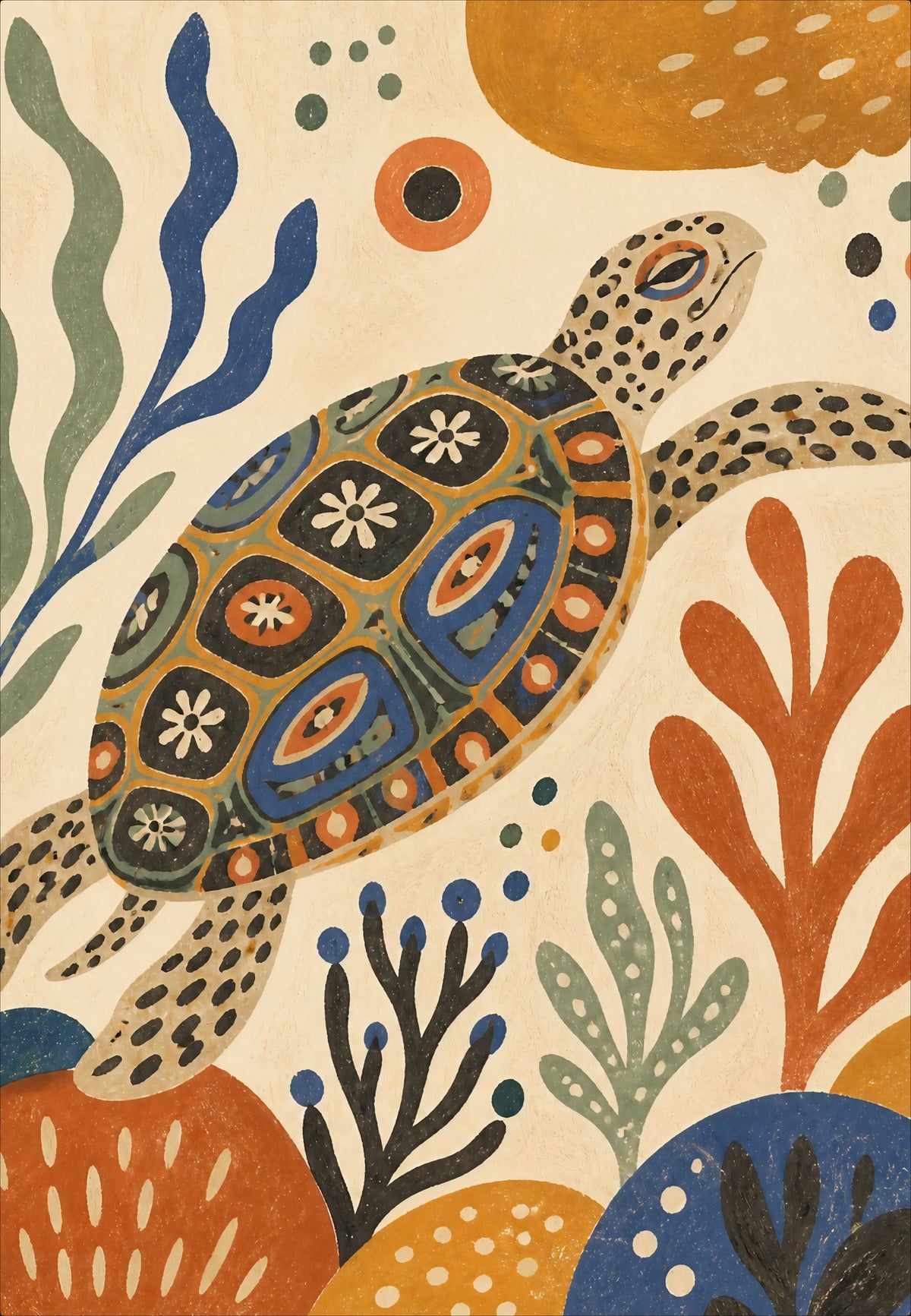 La tortuga entre las algas
