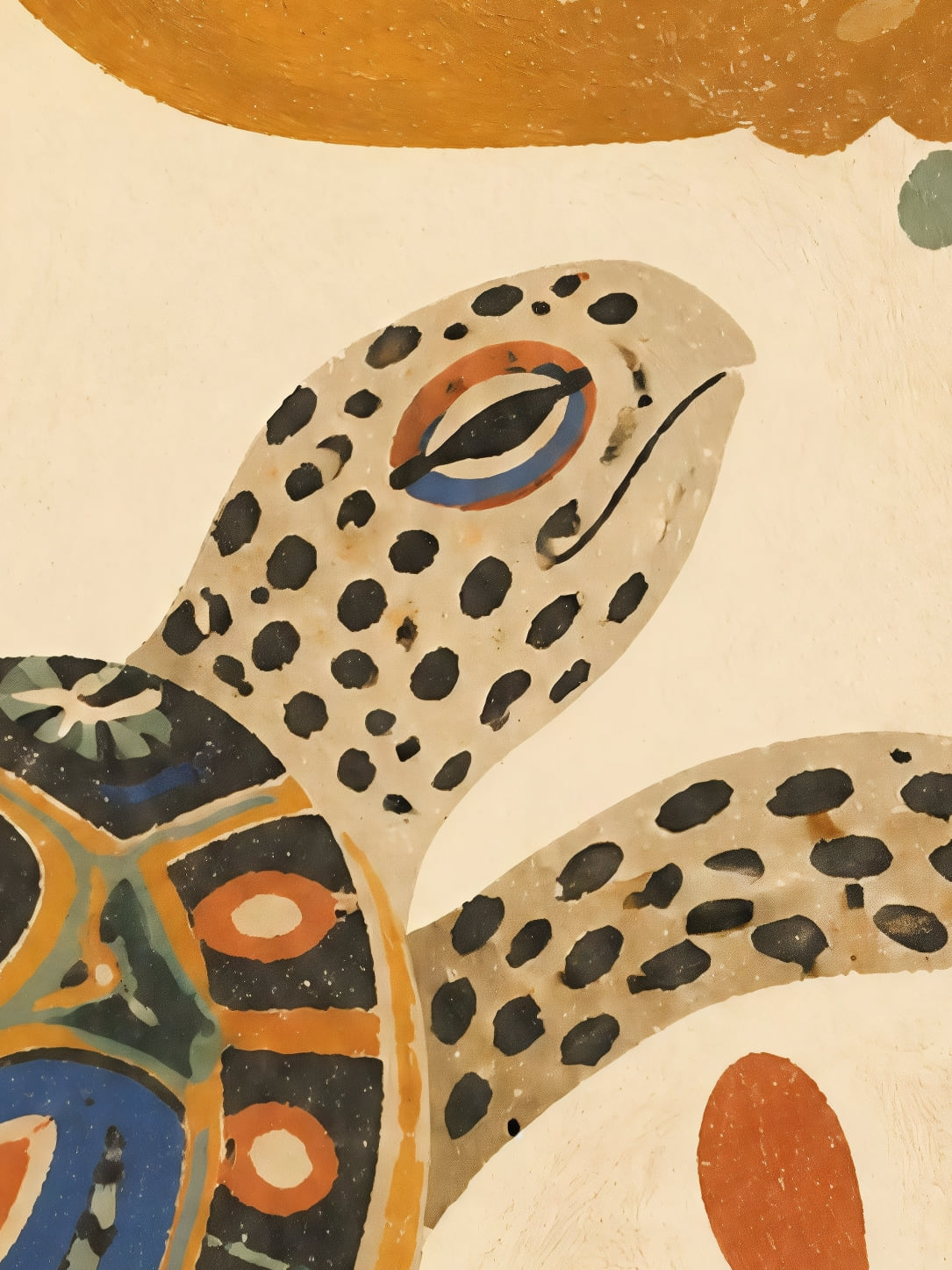 Detail a taille reelle du tirage, affiche mer tortue marine folk