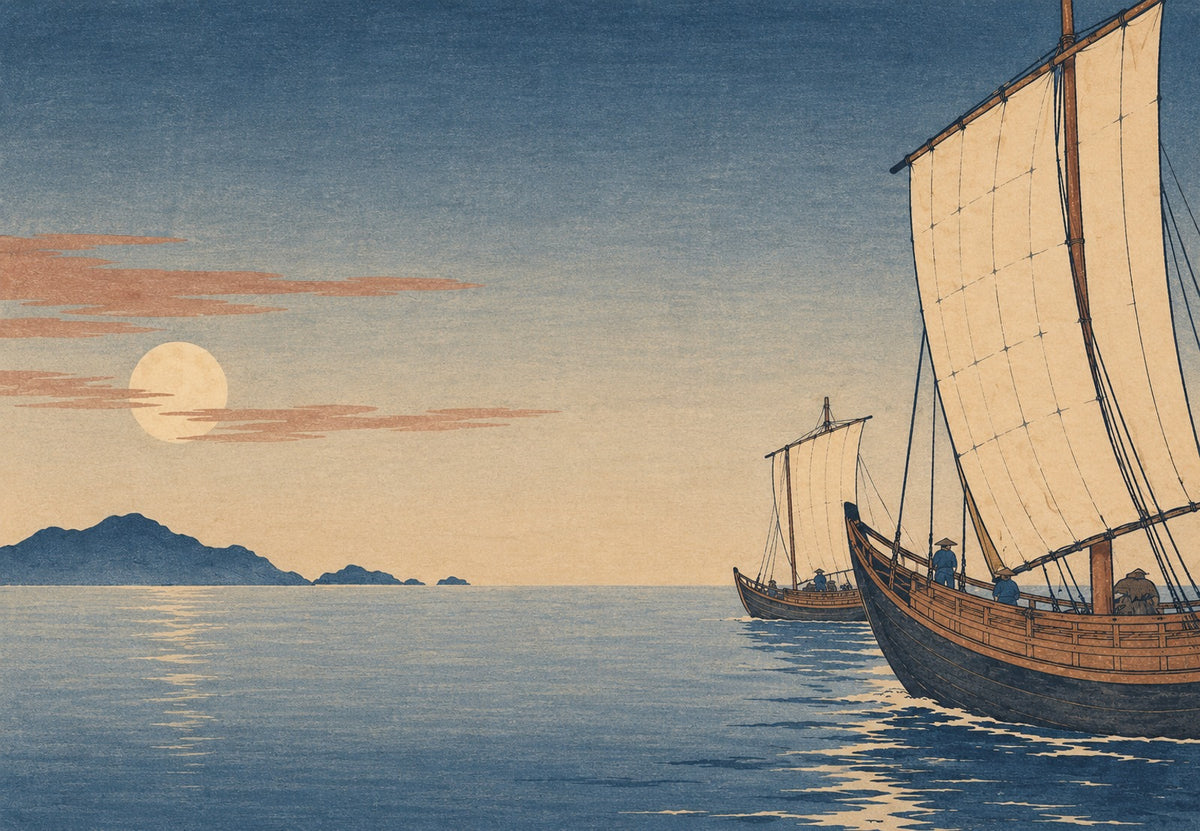 Sailboats Under the Full Moon (Landscape)