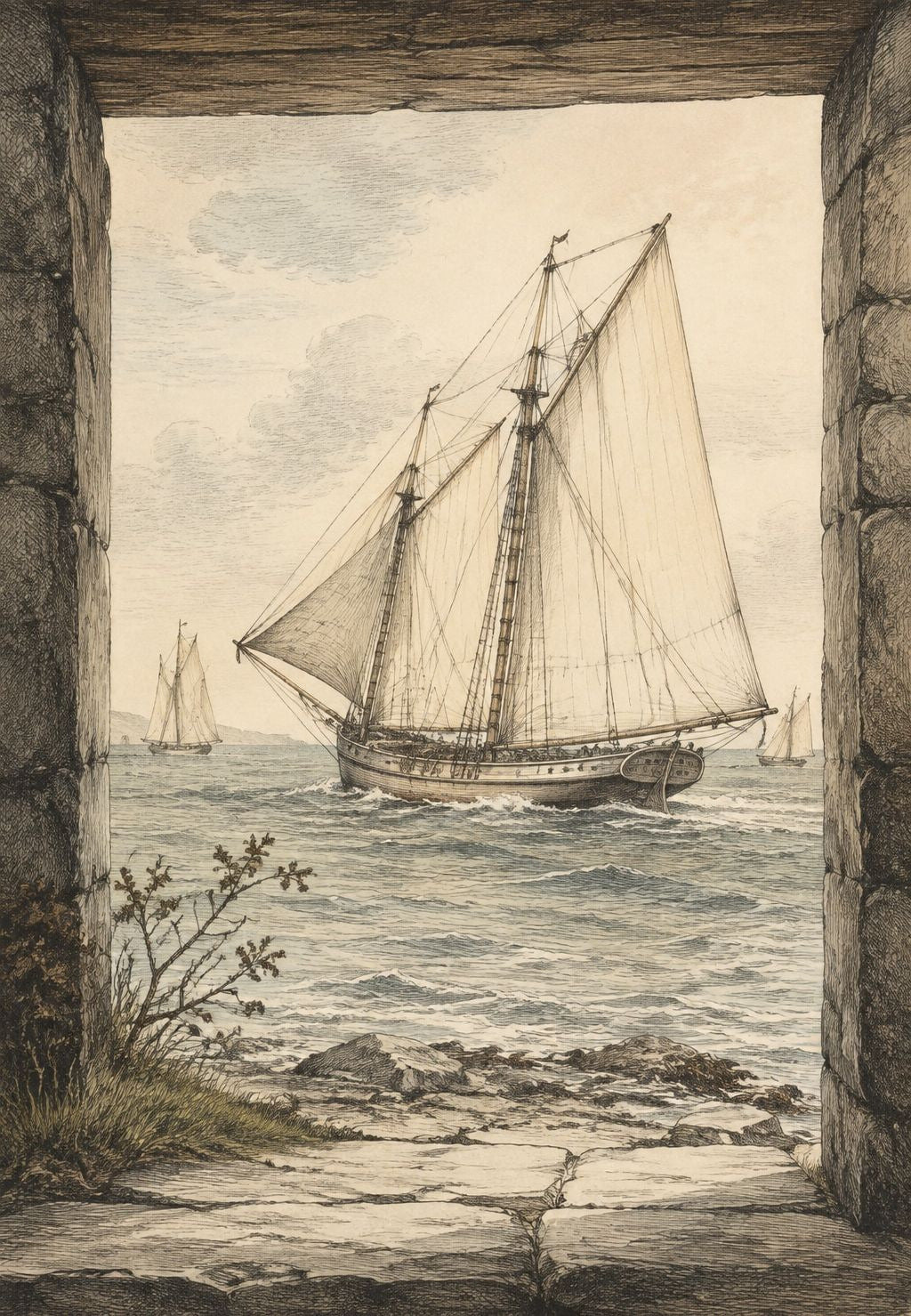 Sailboats Seen Through the Stone Window