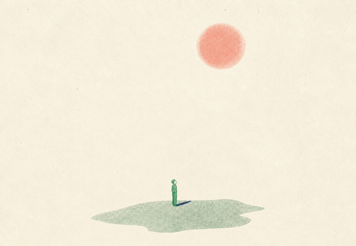L'homme qui regarde le soleil rose (Paysage)