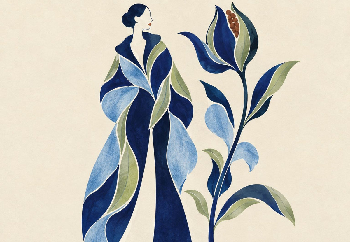 Woman in a Blue Foliage Coat