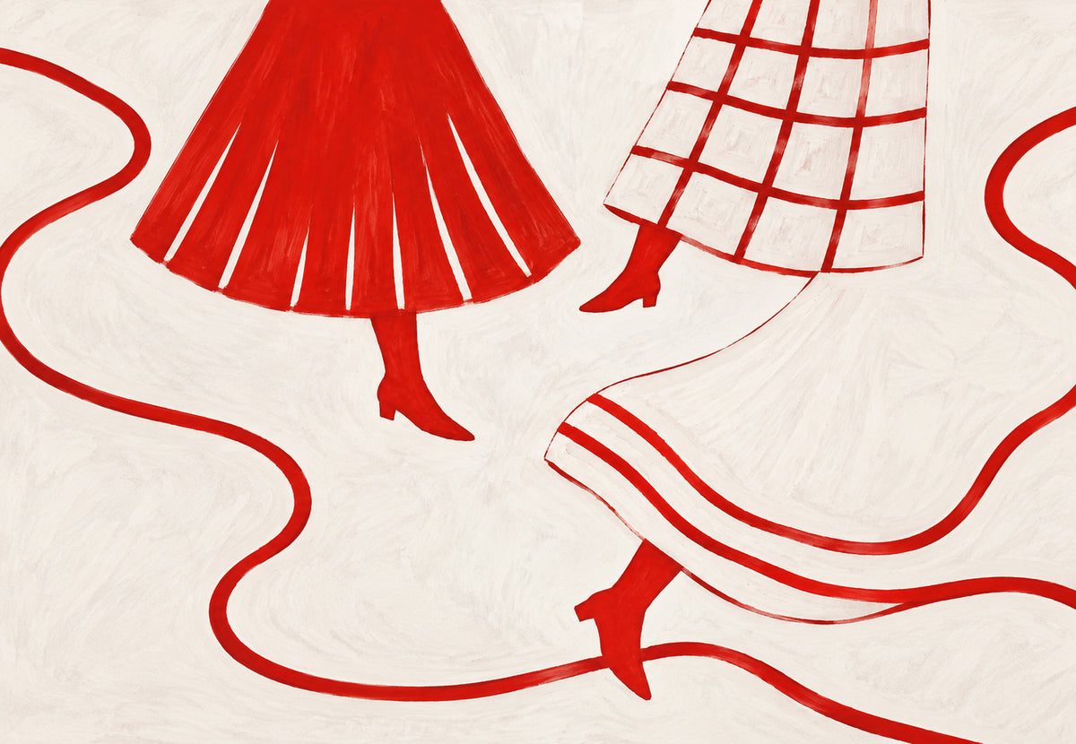 Red Skirts and Boots in Motion (Landscape)