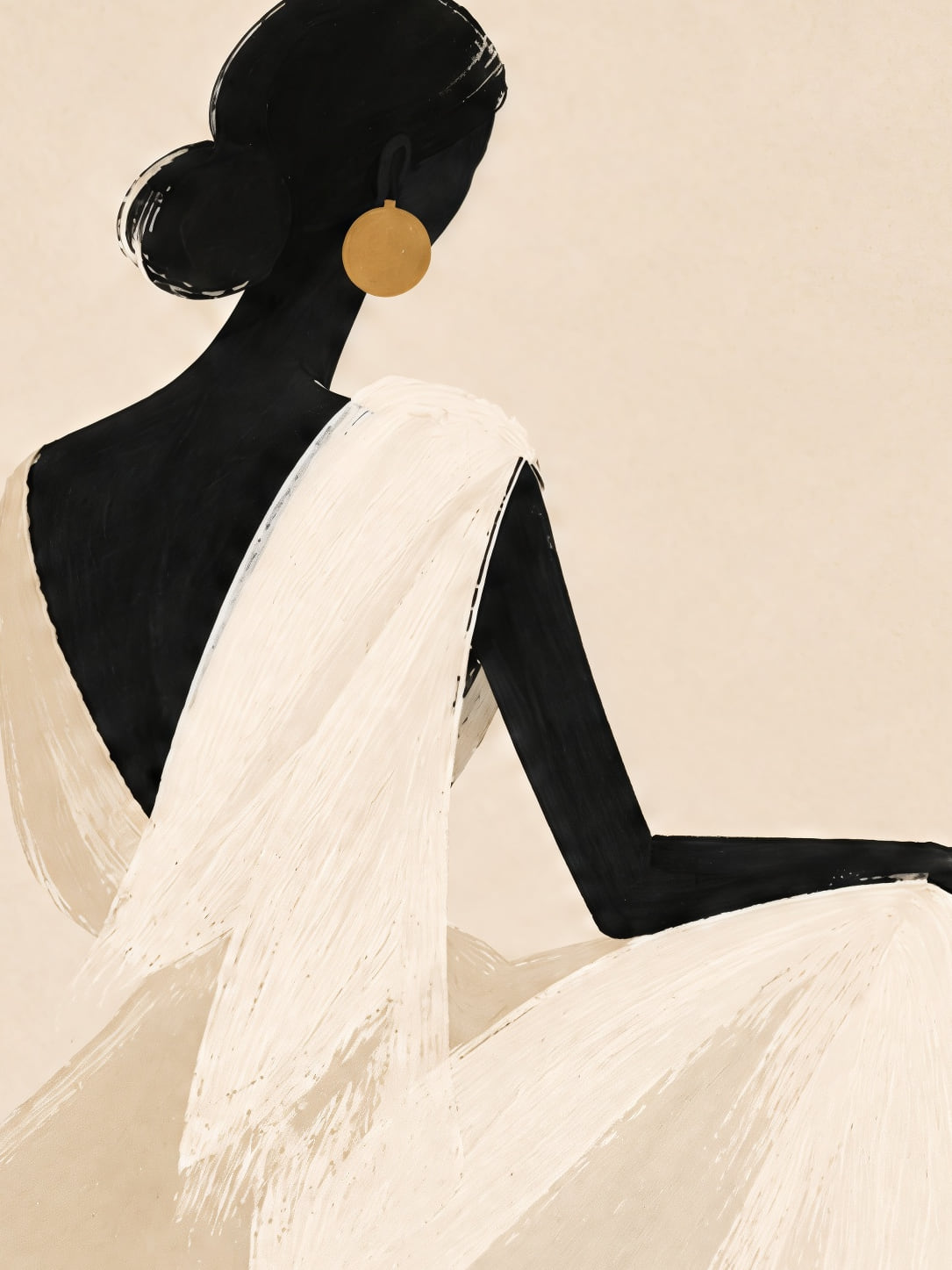 Detail a taille reelle du tirage, affiche mode silhouette au drape blanc paysage