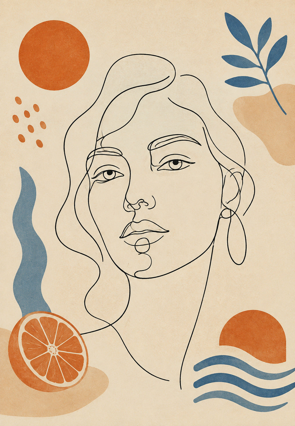 Sketched Face in Black Line and Citrus