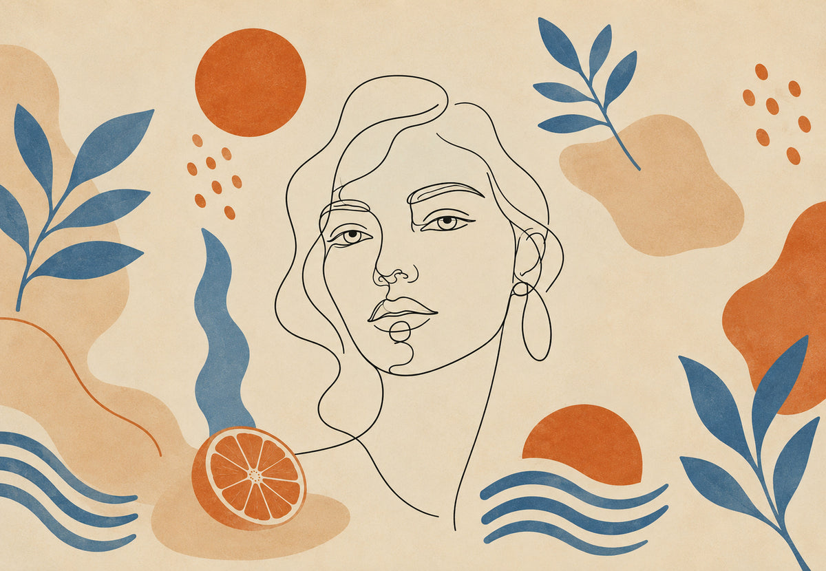 Sketched Face in Black Line and Citrus (Landscape)