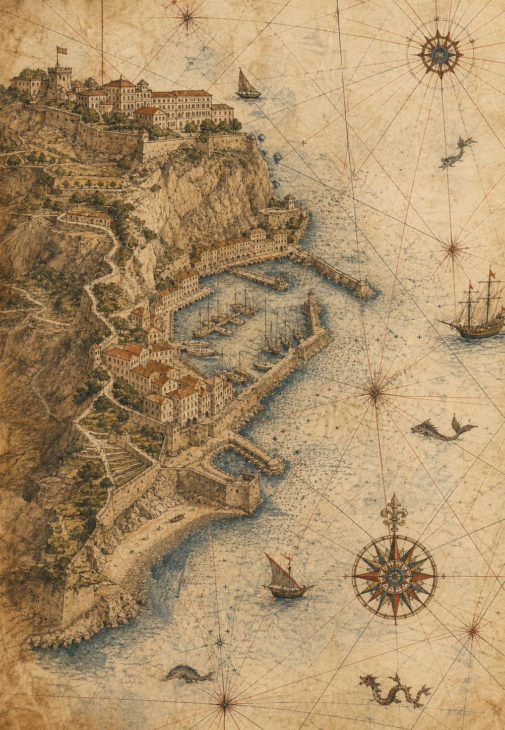 Monaco - Seekarte des Felsens