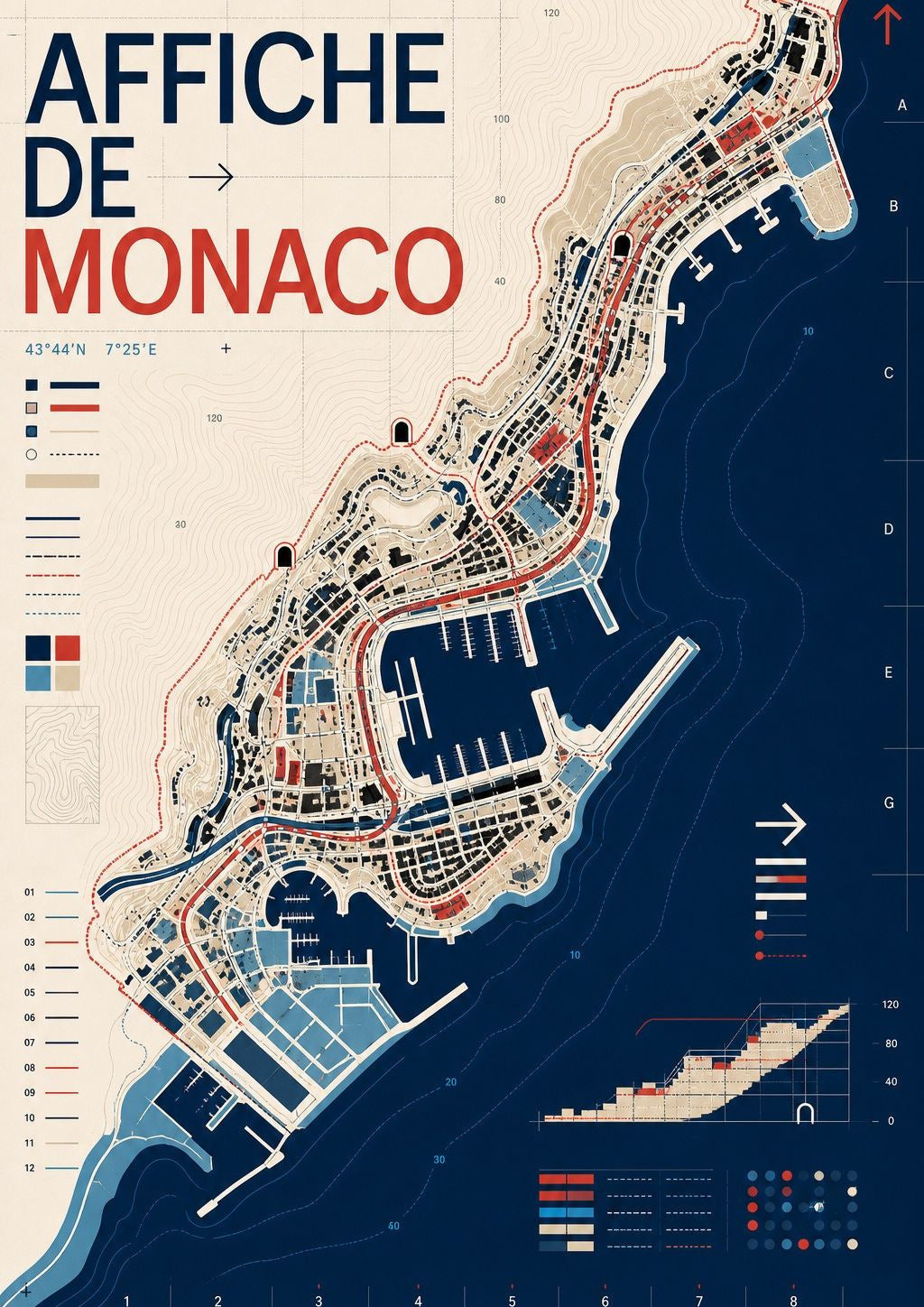 Monaco - Topografische Karte des Fürstentums