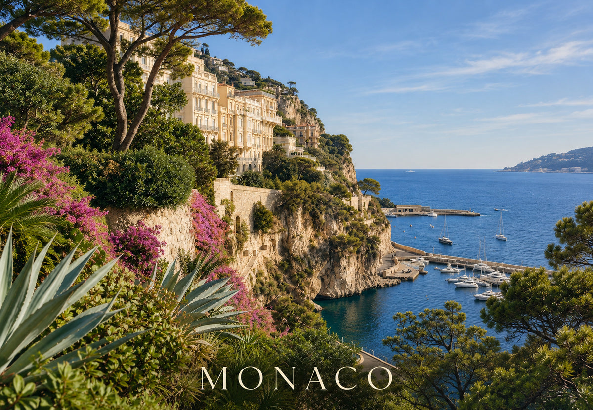 Monaco - Falaise fleurie au-dessus de la mer (Paysage)