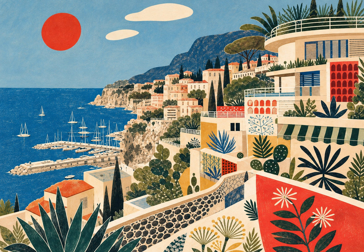 Monaco - Der Hafen von den Gärten aus (Querformat)