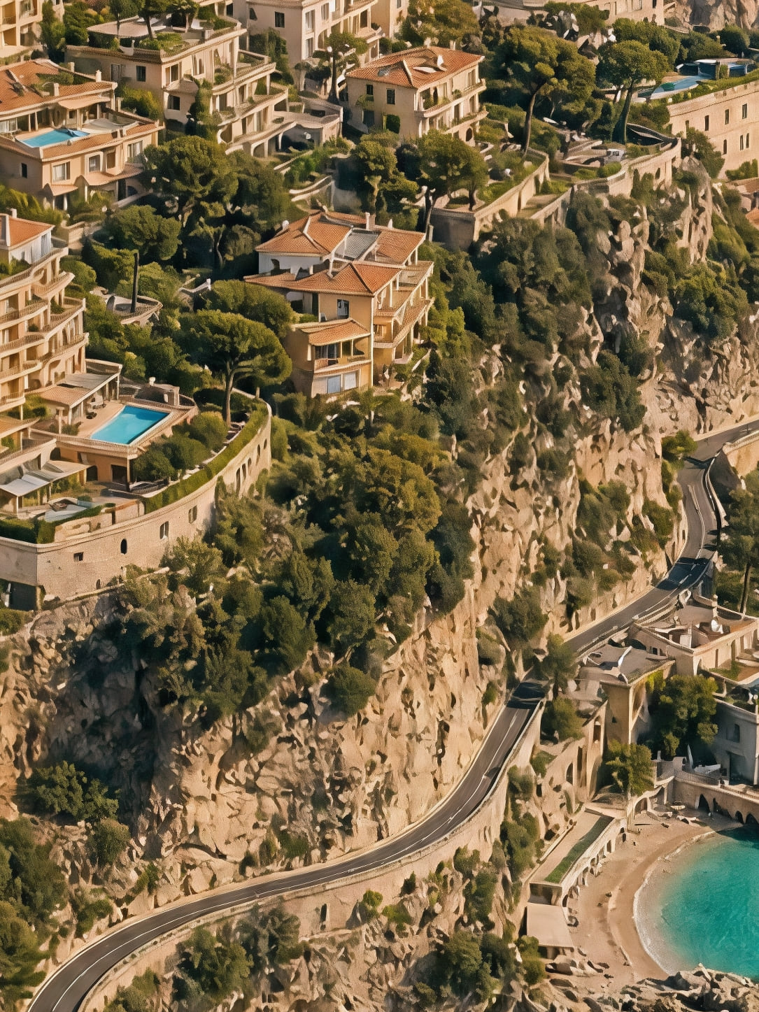 Detail a taille reelle du tirage, affiche monaco le littoral vu du ciel