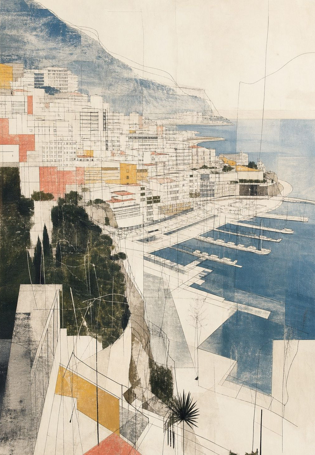 Monaco - Der Hafen im Bleistiftstrich