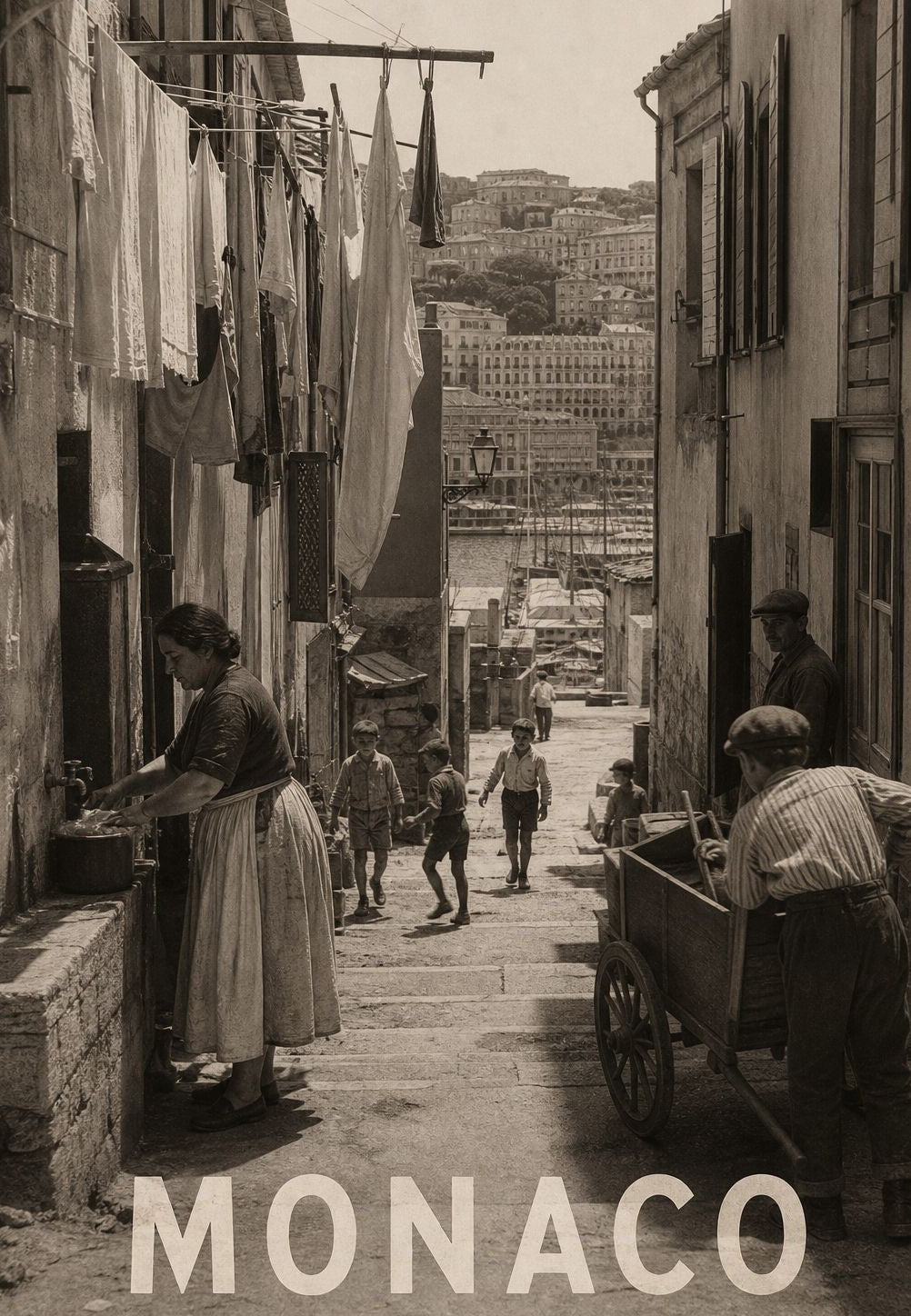 Monaco - Treppengasse mit aufgehängter Wäsche