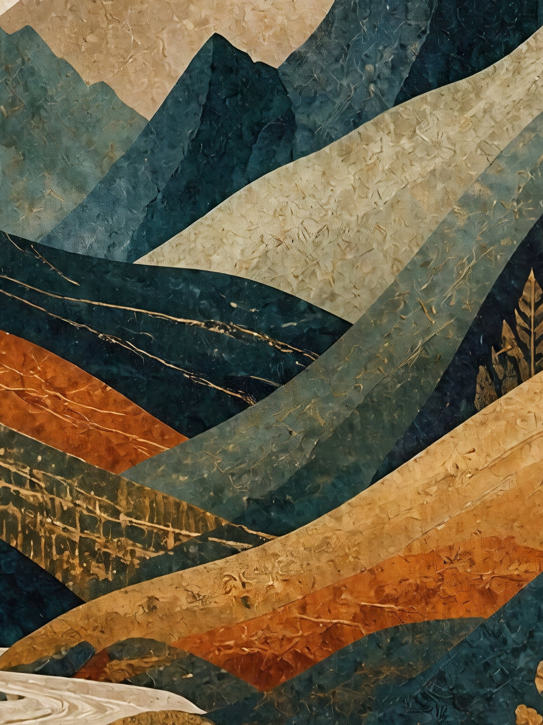 Detail a taille reelle du tirage, affiche montagne la vallee sous le croissant de lune