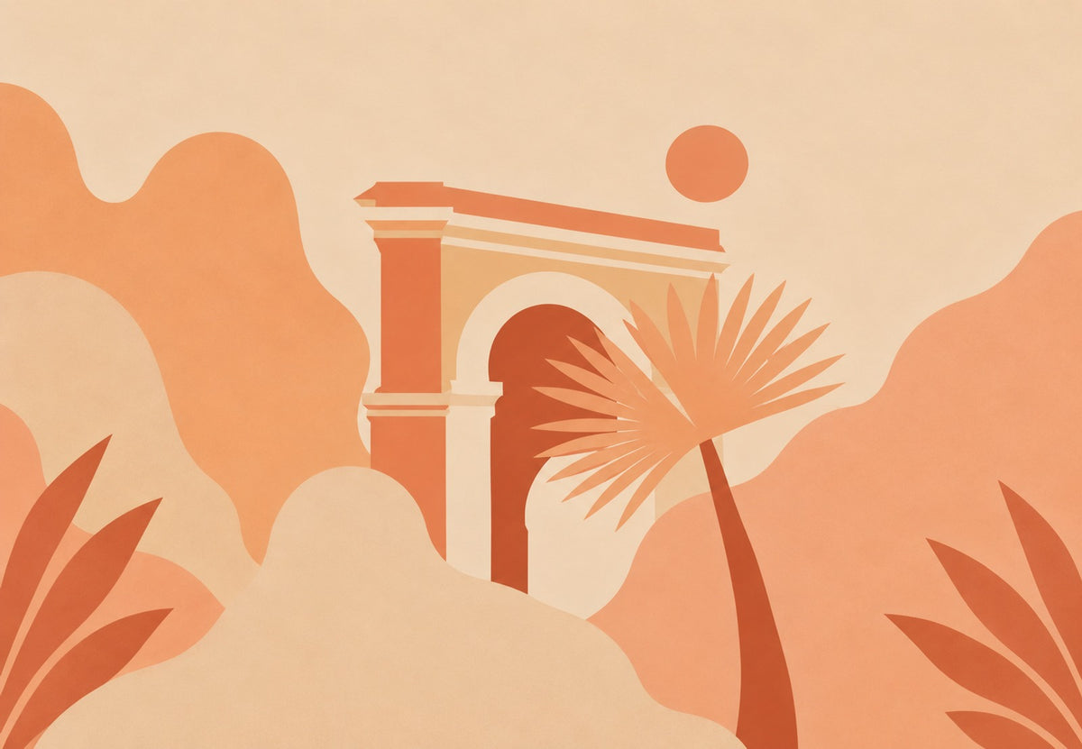 Montpellier Arch and Palm Tree in the Sun (Landscape)