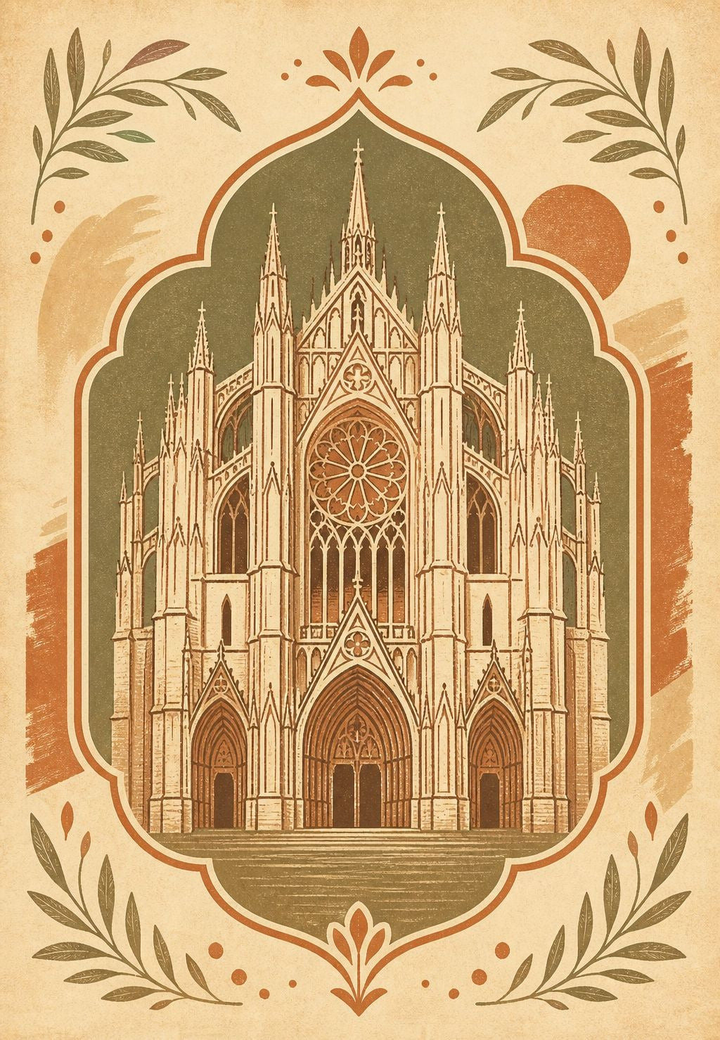 Gothic Cathedral and Rose Window in a Medallion