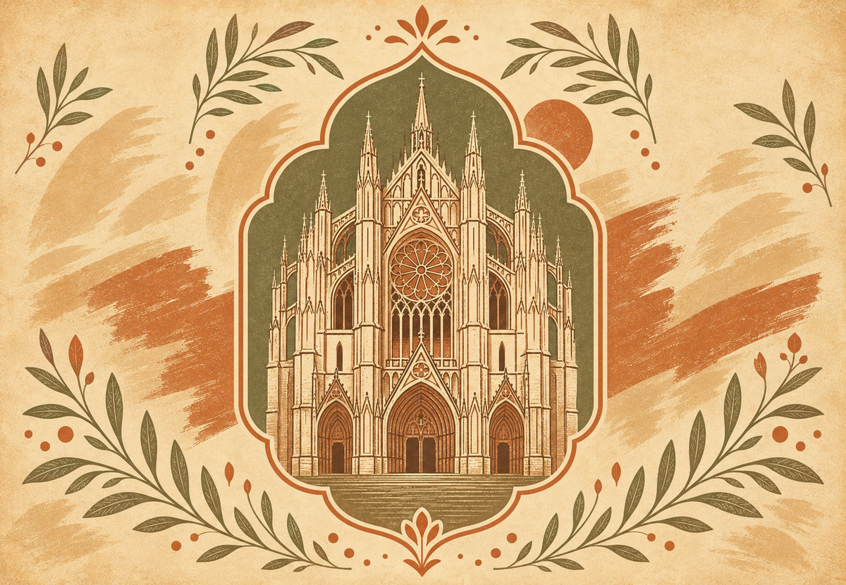 Gothic Cathedral and Rose Window in a Medallion (Landscape)