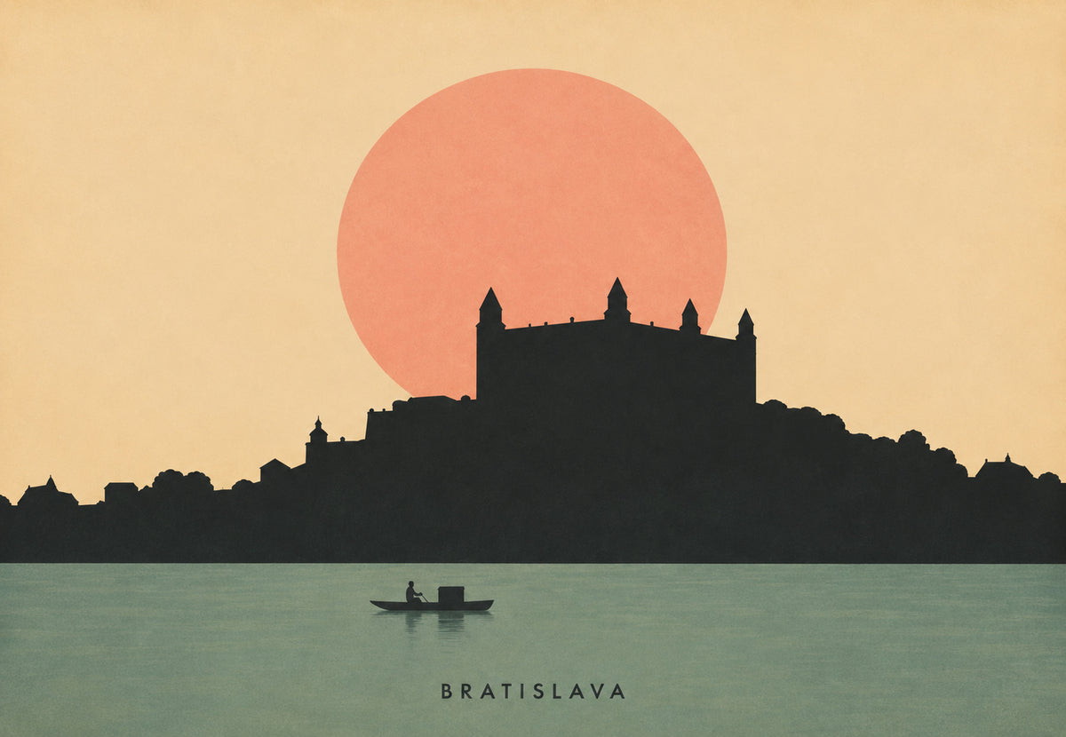 Château en silhouette sous un soleil couchant (Paysage)
