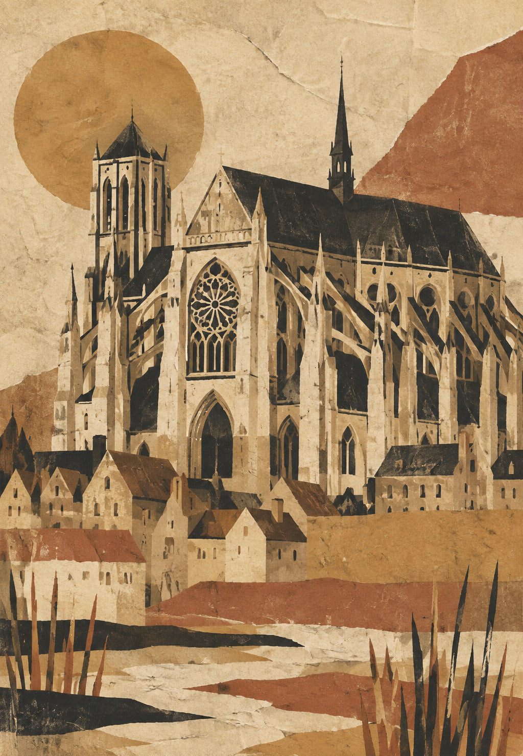 Die Kathedrale von Bourges unter einer ockerfarbenen Sonne