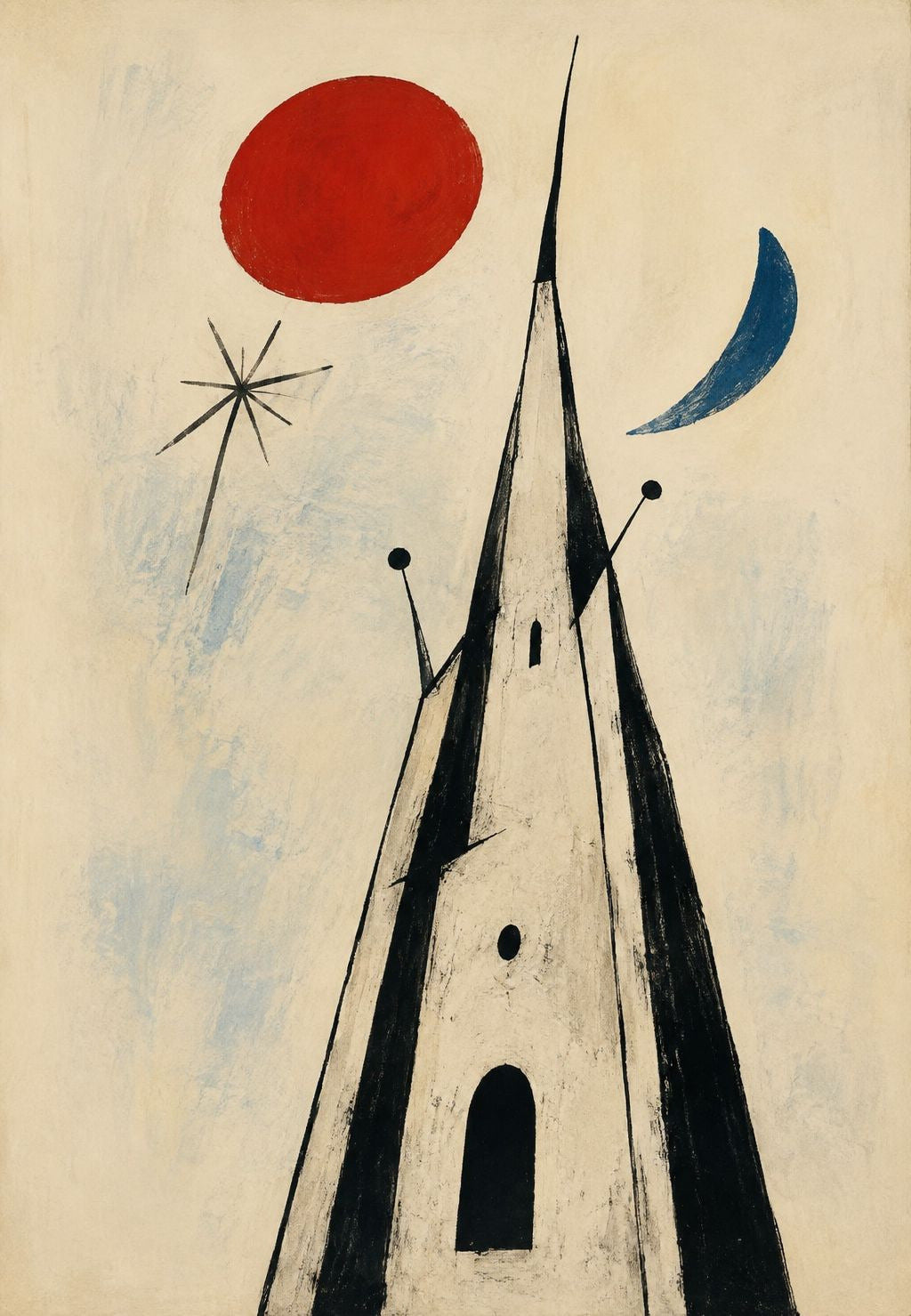 Die Turmspitze, die Sonne und der Mond