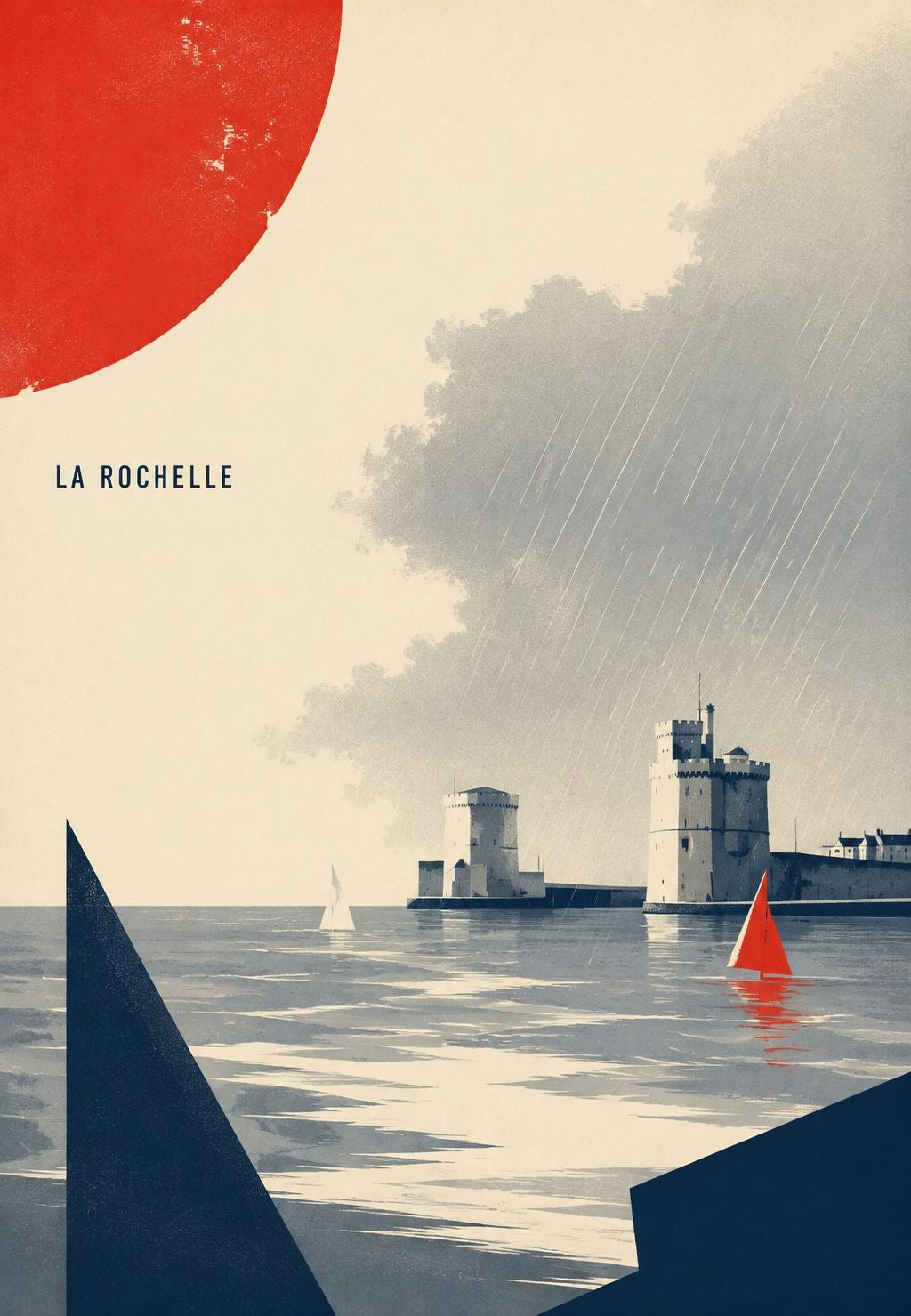 La Rochelle, rote Sonne über dem Hafen