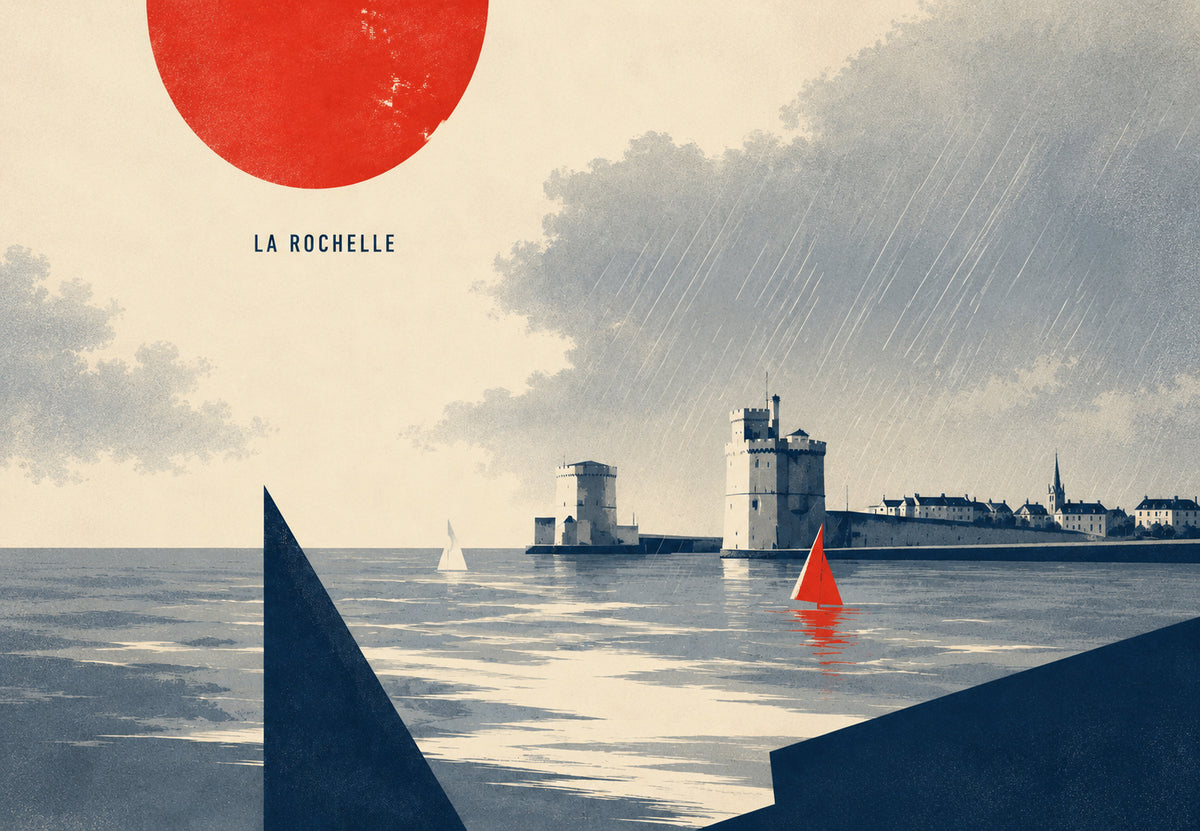 La Rochelle, rode zon boven de haven (Liggend)