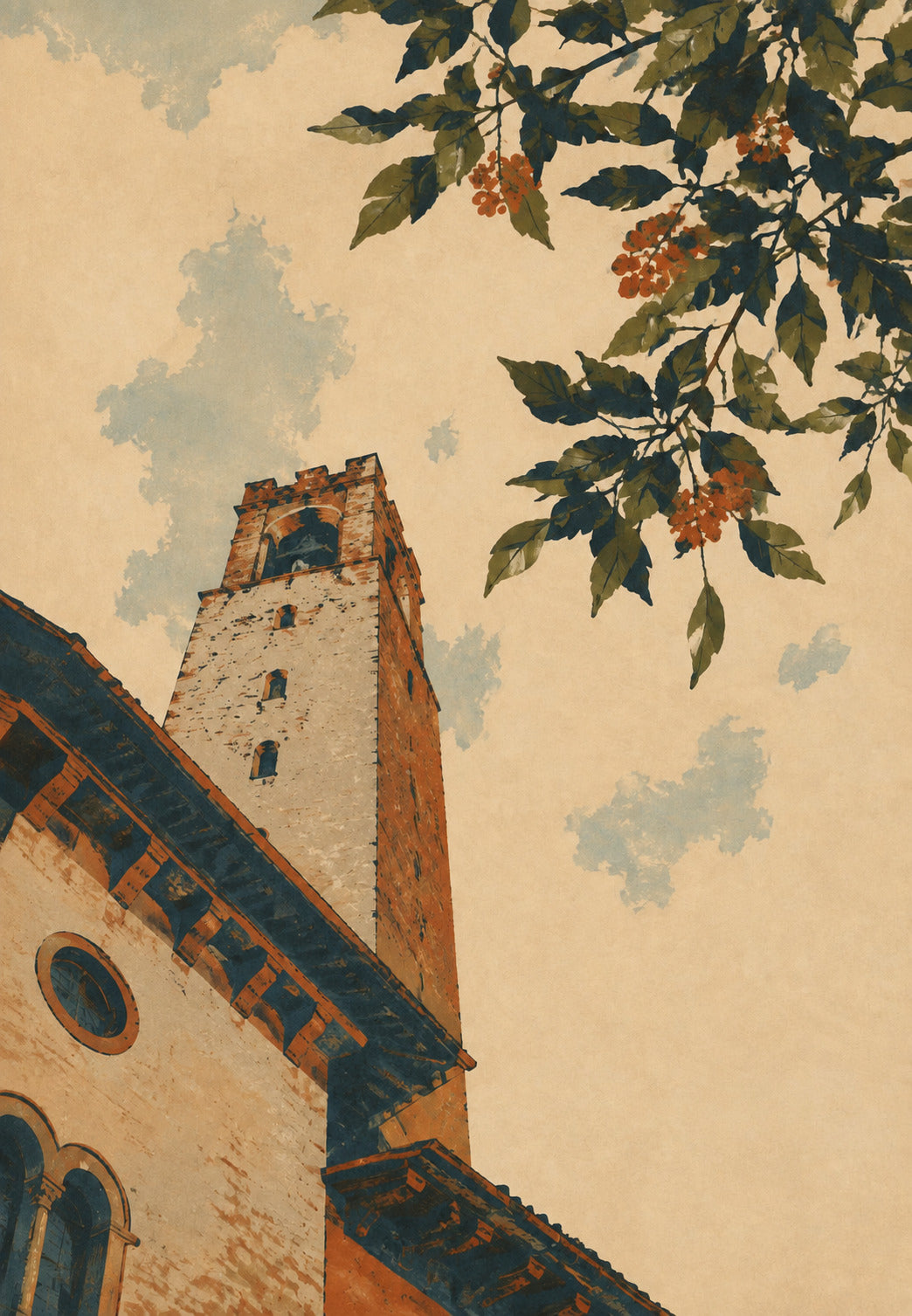 Le clocher de Florence et sa branche de baies