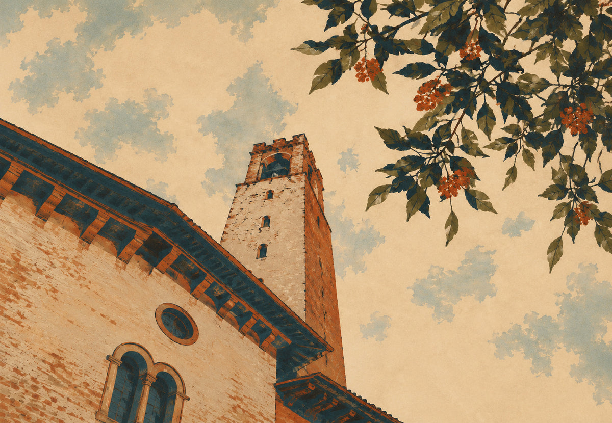 Il campanile di Firenze e il suo ramo di bacche (Orizzontale)