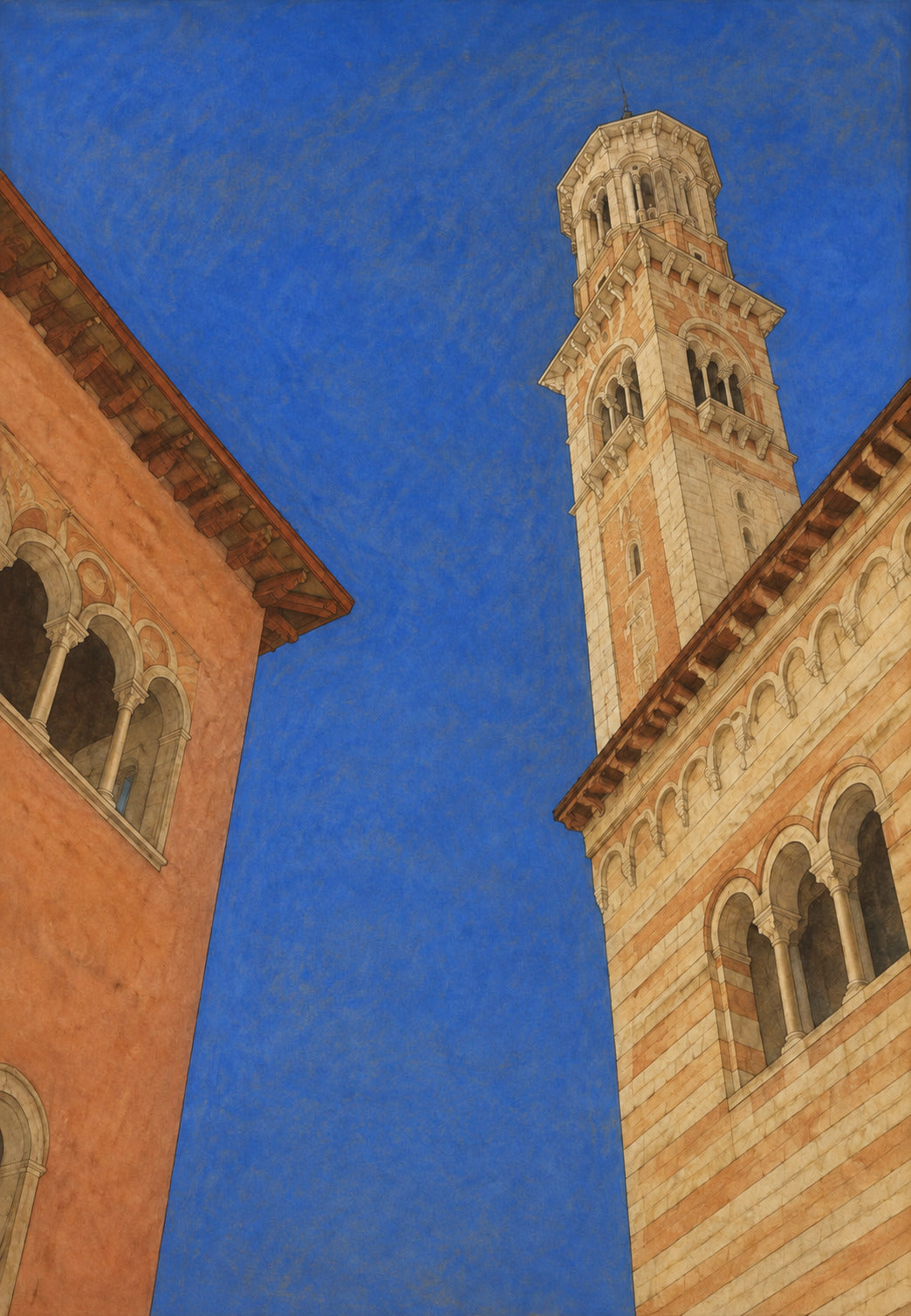 Il campanile di Verona tra le facciate ocra