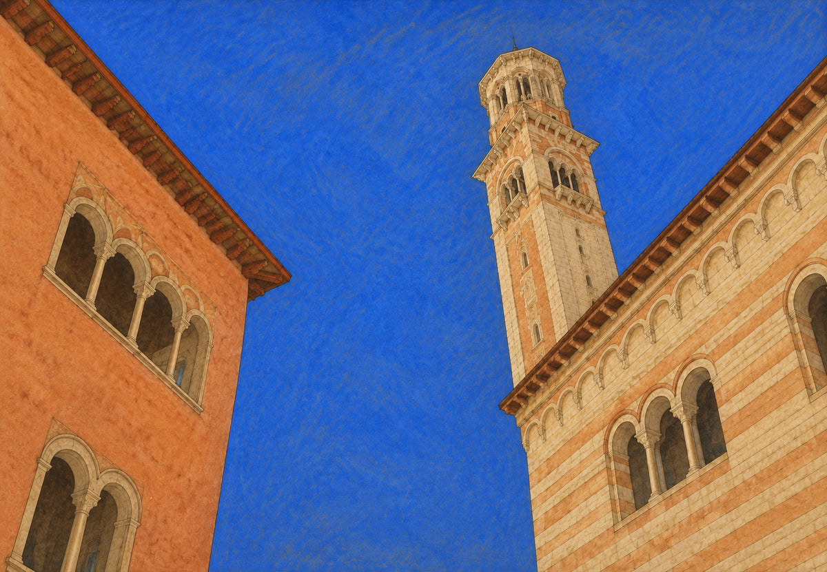 Il campanile di Verona tra le facciate ocra (Orizzontale)