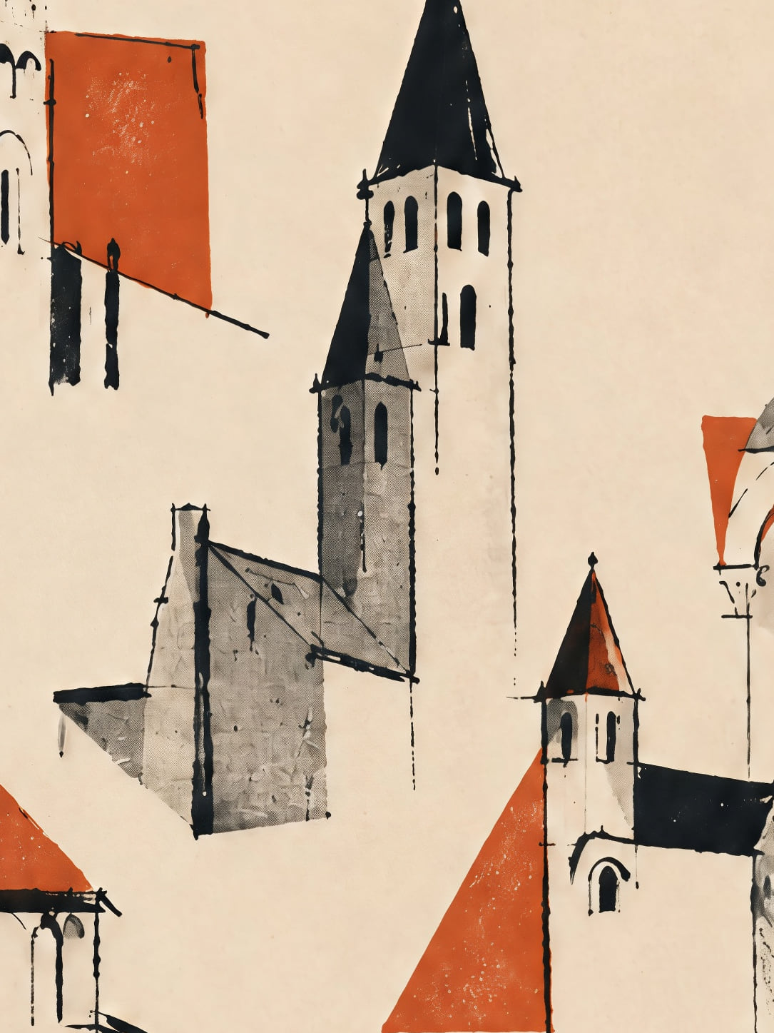 Detail a taille reelle du tirage, affiche monuments les clochers de poitiers