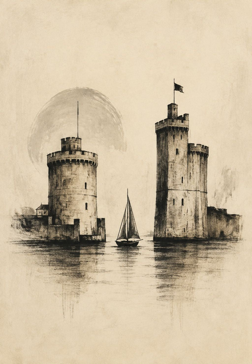 Tornen i La Rochelle i månsken