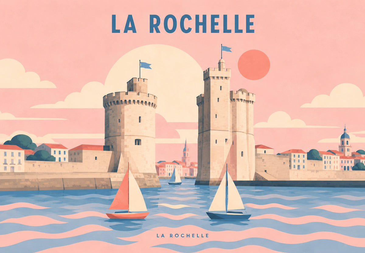 Zeilboten in de schemering bij La Rochelle (Liggend)