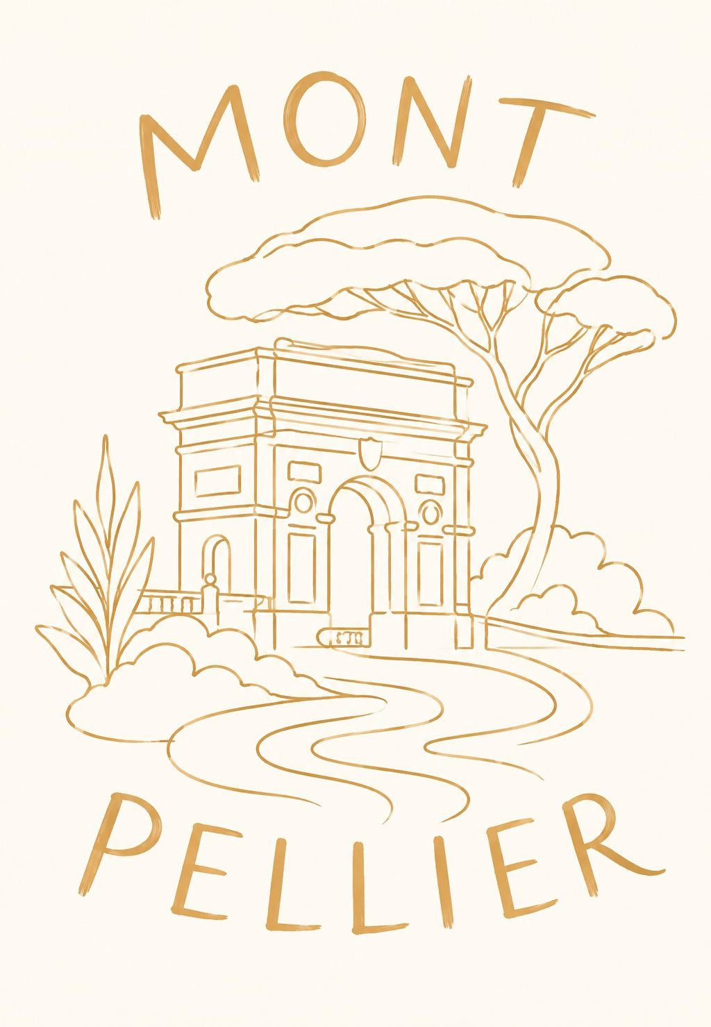 Montpellier, vítězný oblouk a pinie