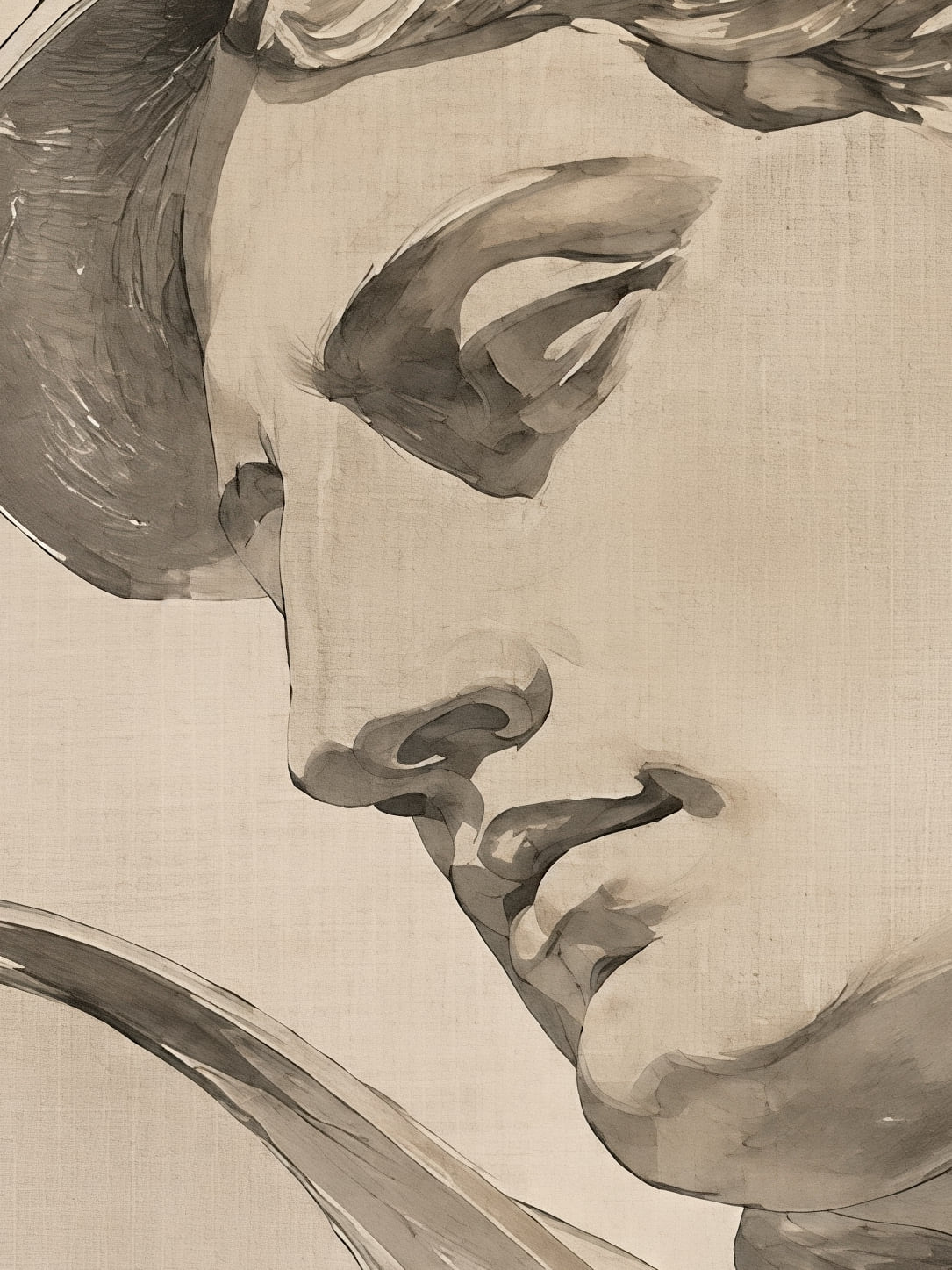 Detail a taille reelle du tirage, affiche monuments profil de marbre antique