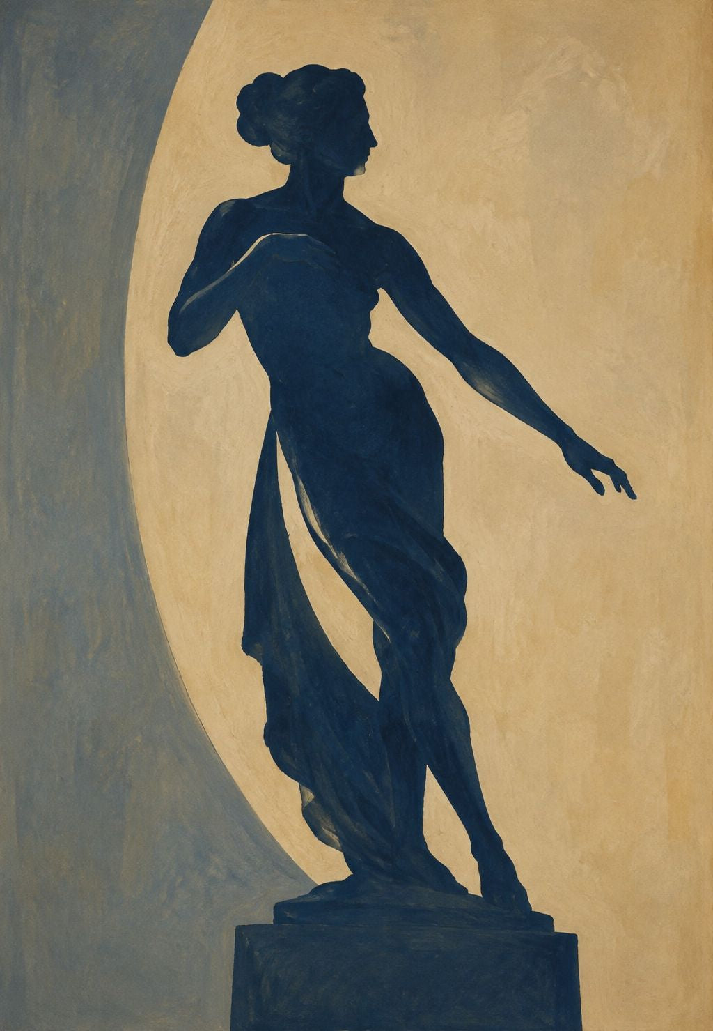 Silhouette blu di una statua drappeggiata