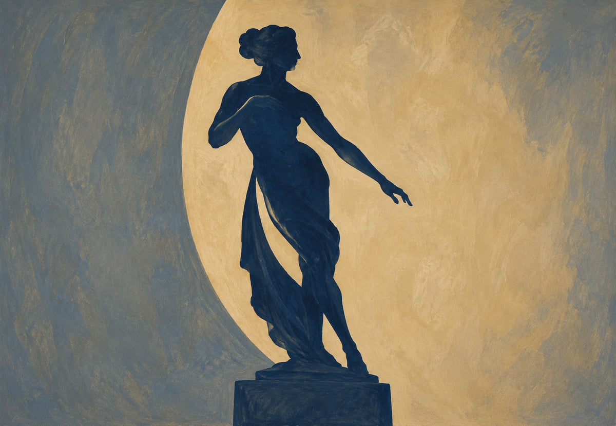 Silhouette blu di una statua drappeggiata (Orizzontale)