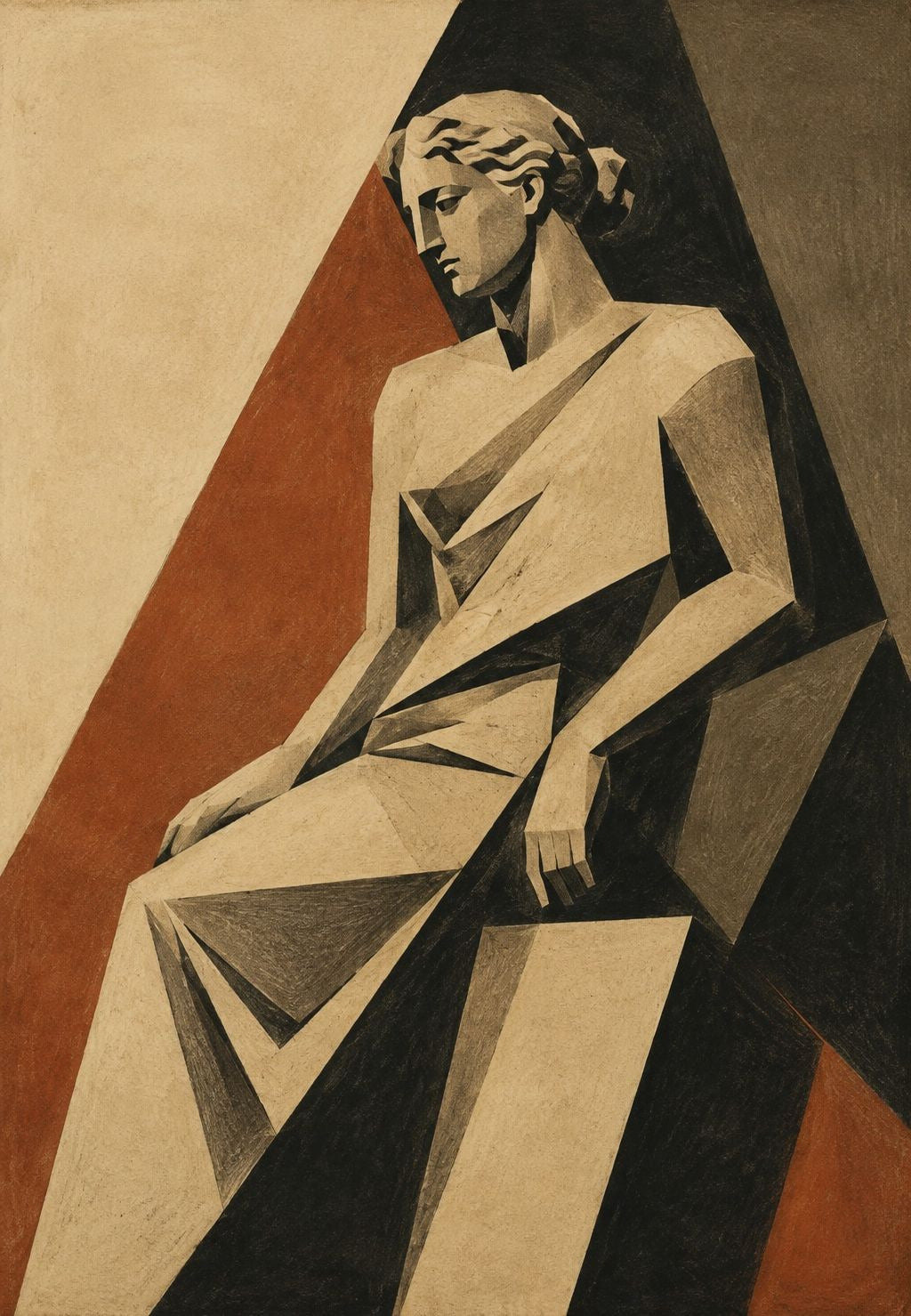 Estátua de mármore de olhar baixo