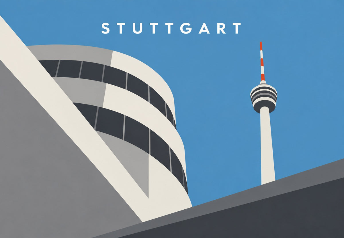 Tower and Curved Building of Stuttgart (Landscape)