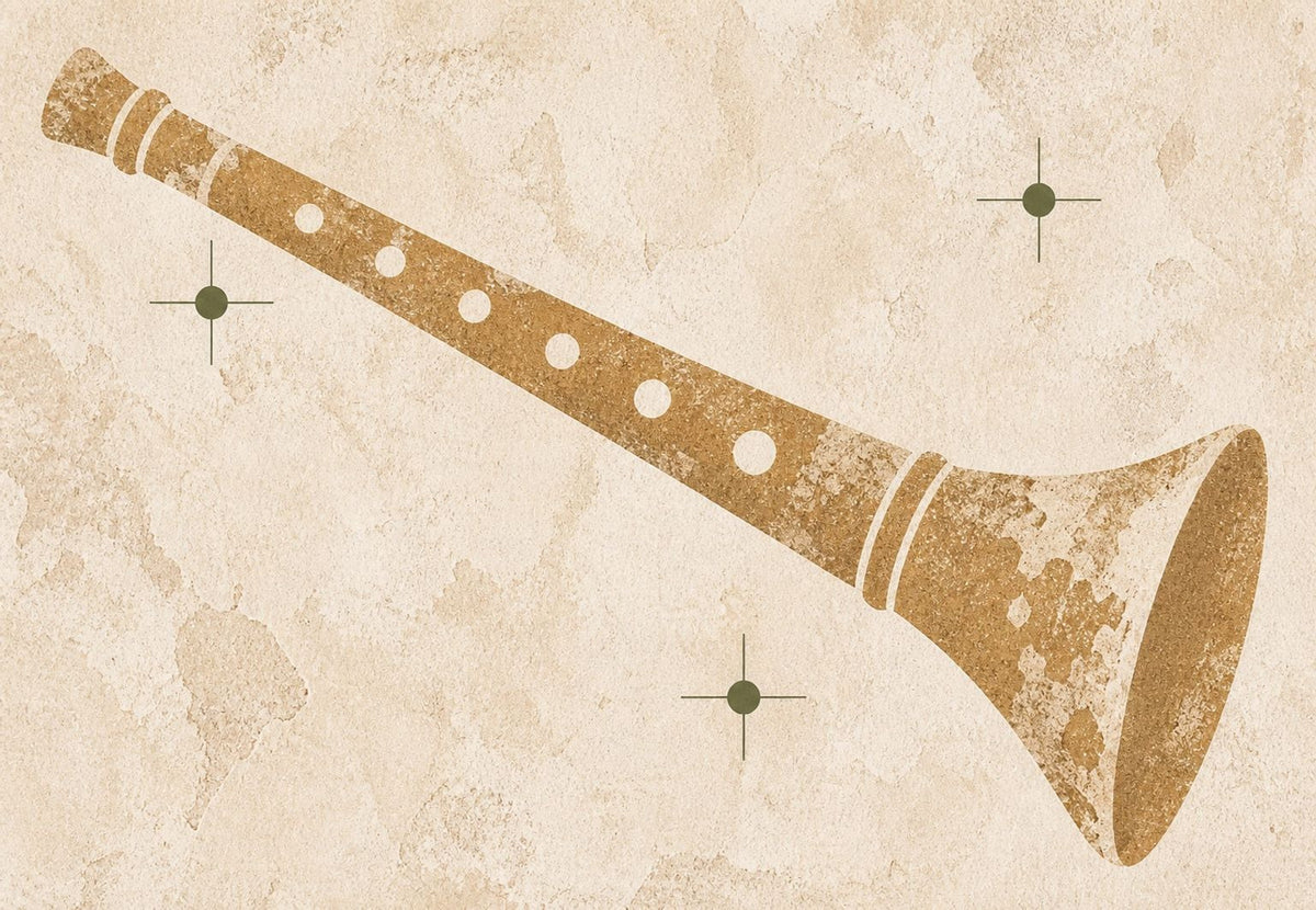 Golden Ancient Flute on Weathered Background