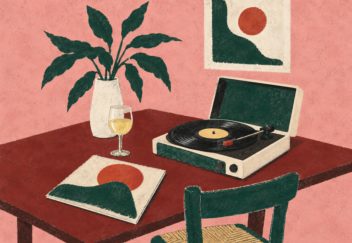 Turntable and White Wine (Landscape)