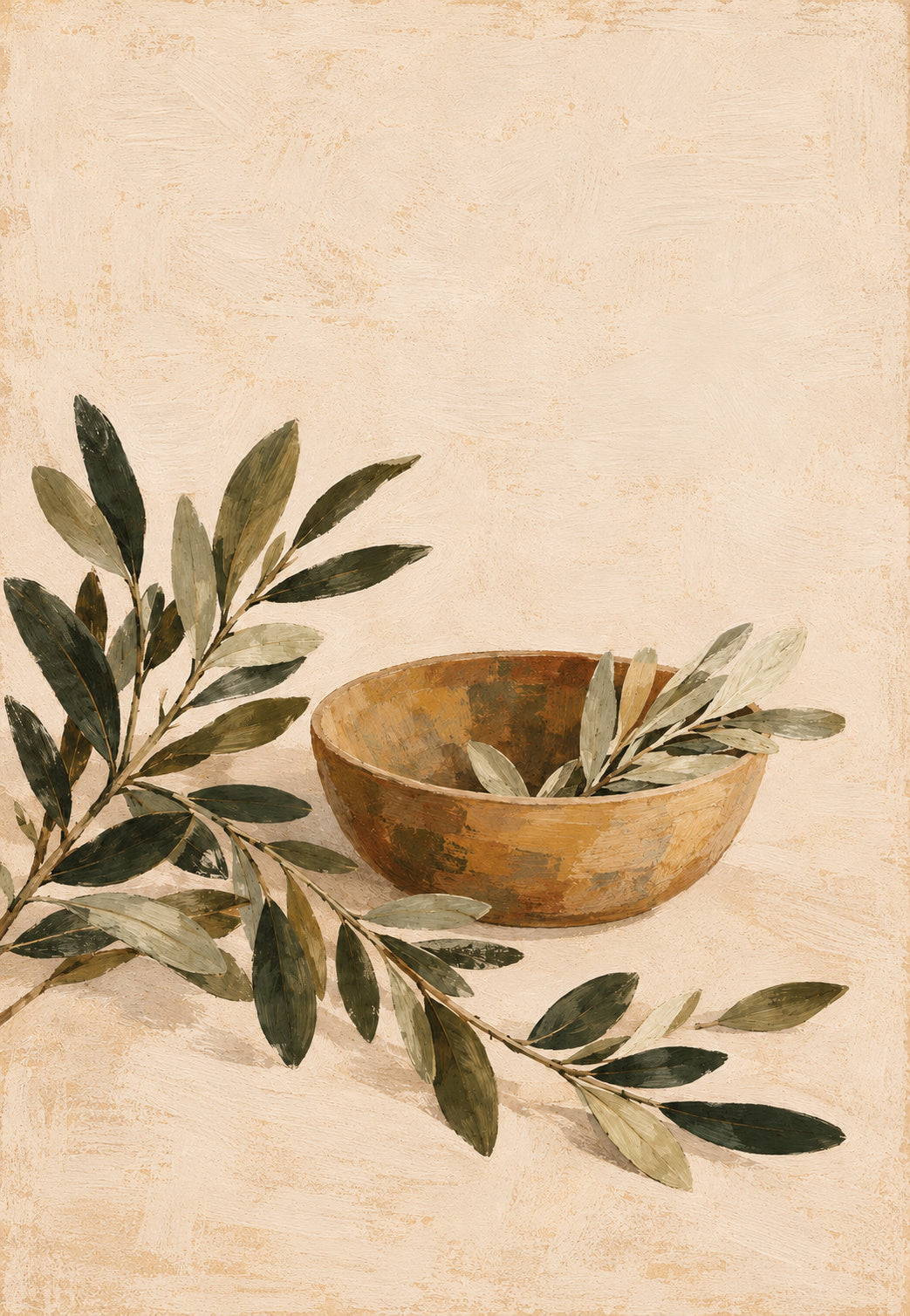 Ciotola di terracotta con rami d'ulivo