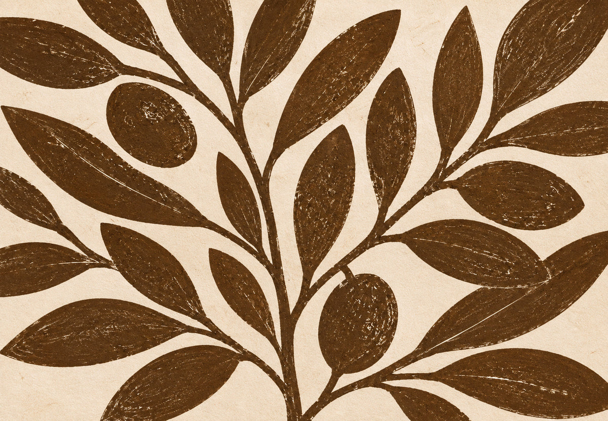 Brown Olive Branch on Cream Background (Landscape)