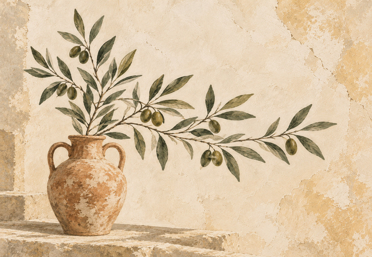 Olive Branch in a Terracotta Amphora (Landscape)