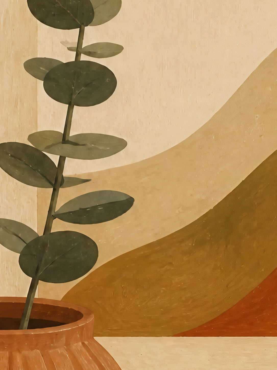 Detail a taille reelle du tirage, affiche nature eucalyptus sous l arche du desert