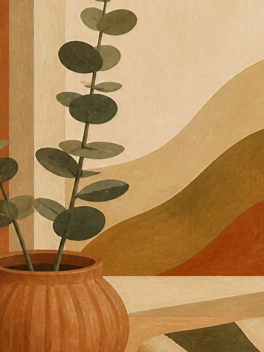 Detail a taille reelle du tirage, affiche nature eucalyptus sous l arche du desert paysage