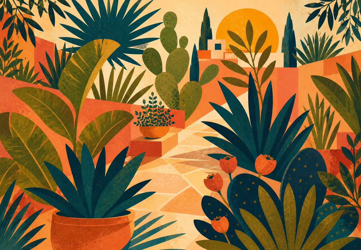 Jardin sous le soleil couchant (Paysage)