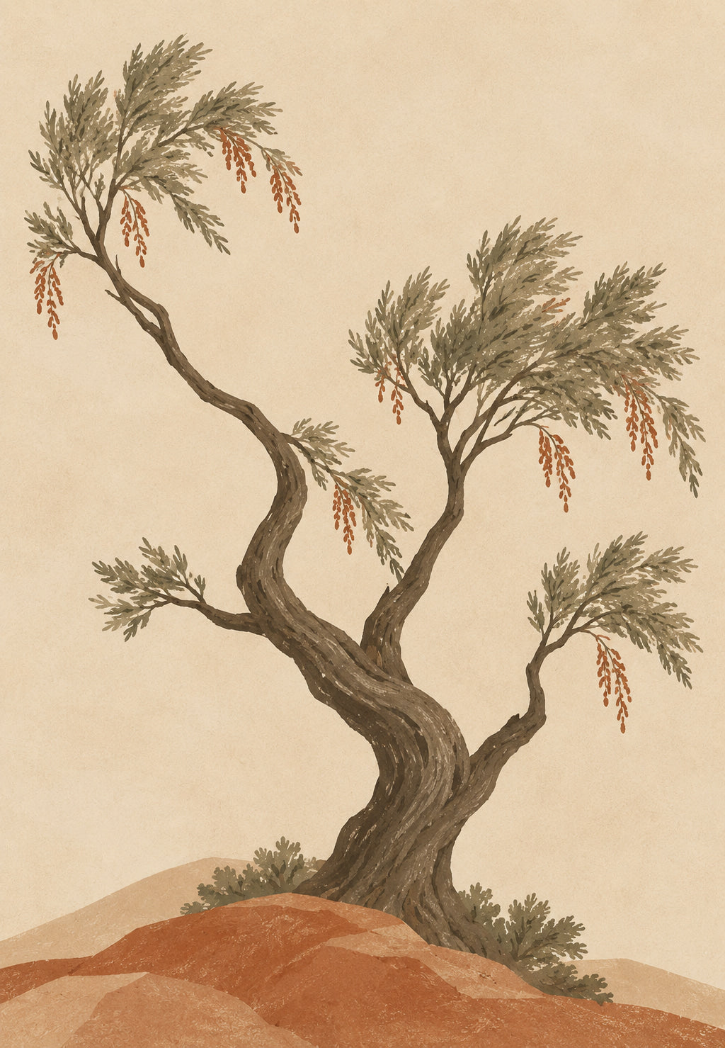 Der gewundene Baum auf dem Hügel